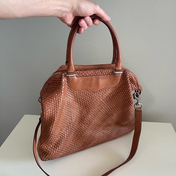 Rebecca Minkoff Bonnie Box Woven Almond Brown Leather Satchel Shoulder Bag - Picture 5 of 15